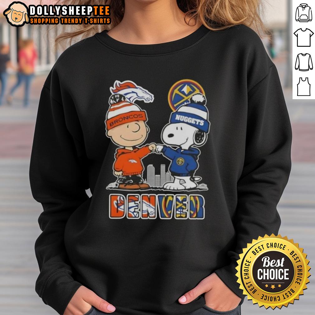 Top Snoopy And Charlie Brown Denver Sports Broncos X Nuggets Skyline T-Shirt - Image 5