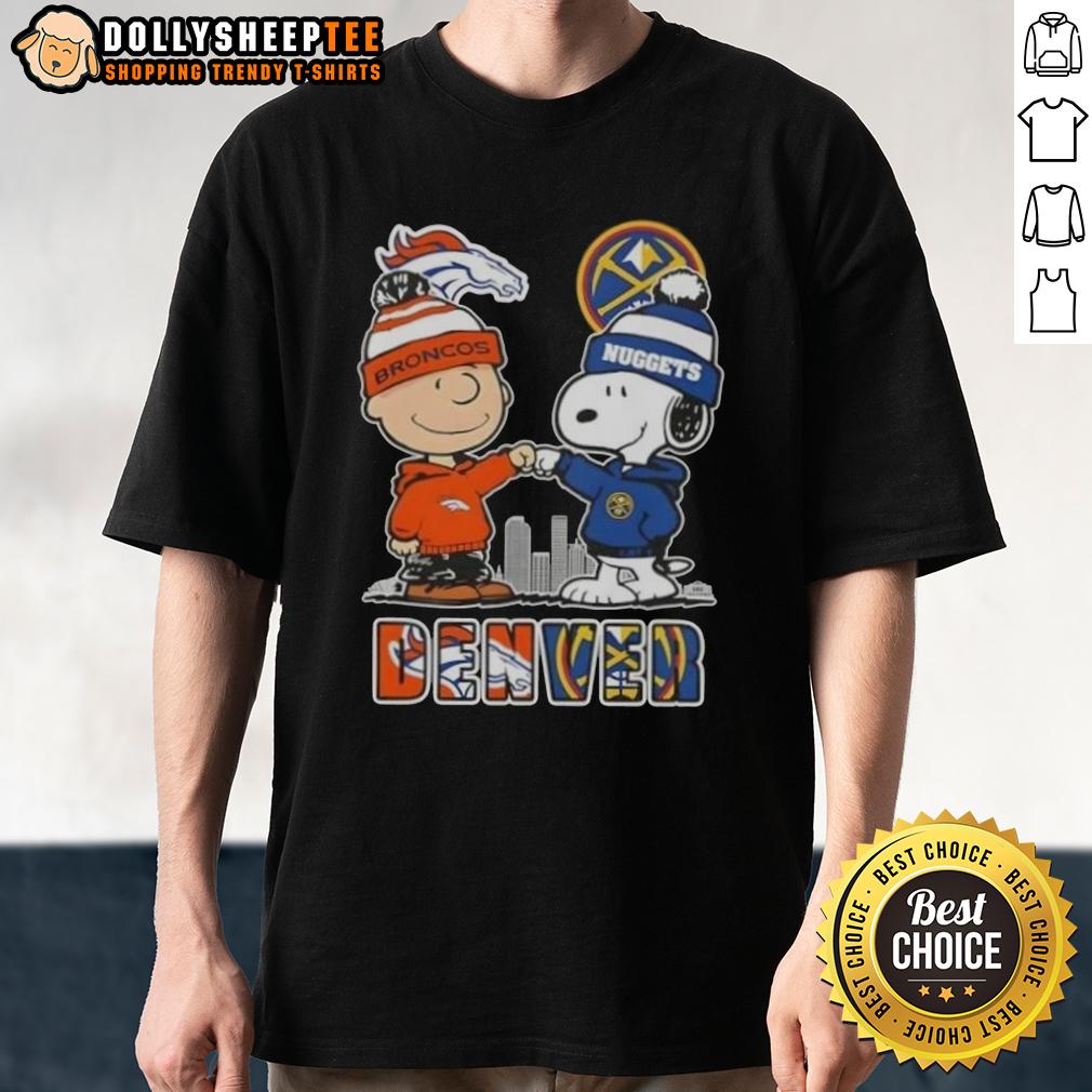 Top Snoopy And Charlie Brown Denver Sports Broncos X Nuggets Skyline T-Shirt