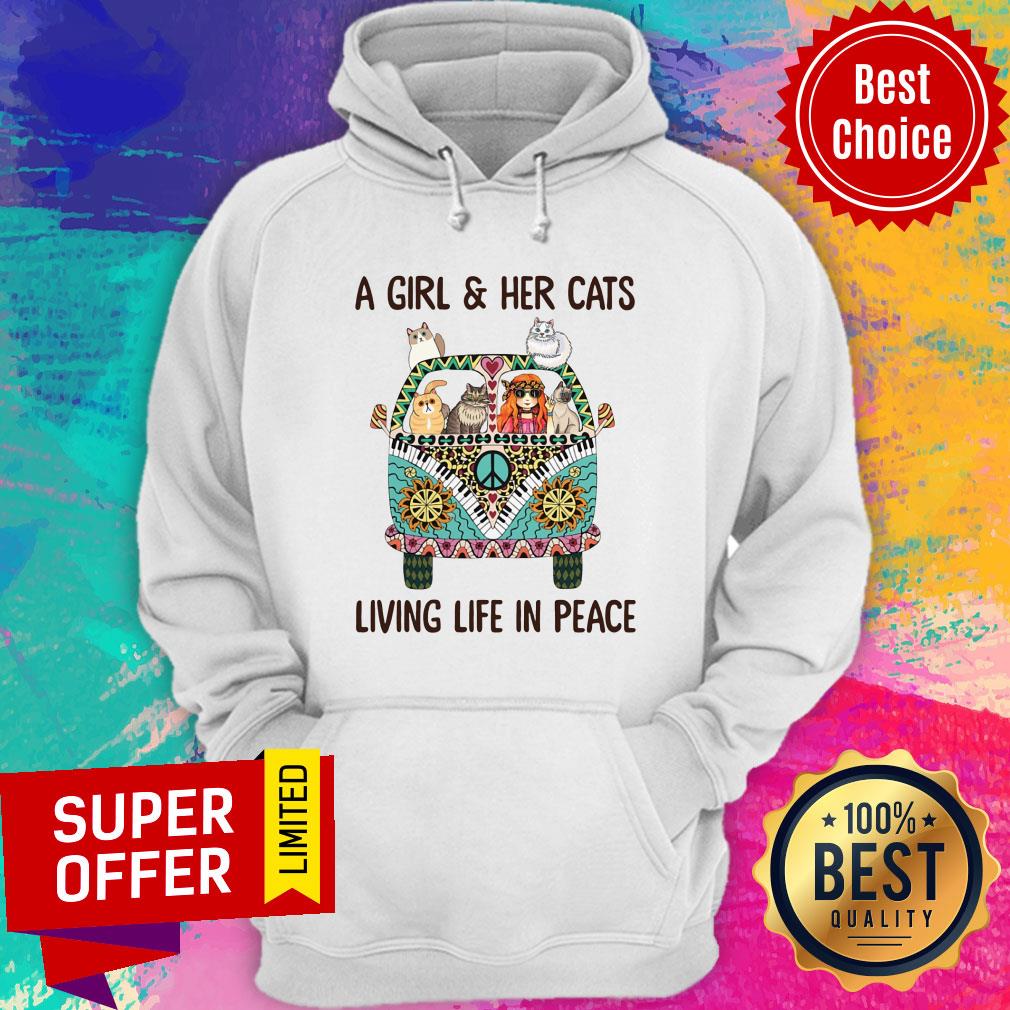 A Girl And Her Cats Living Life In Peace Shirt - Image 2