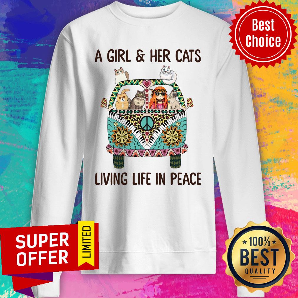 A Girl And Her Cats Living Life In Peace Shirt - Image 5