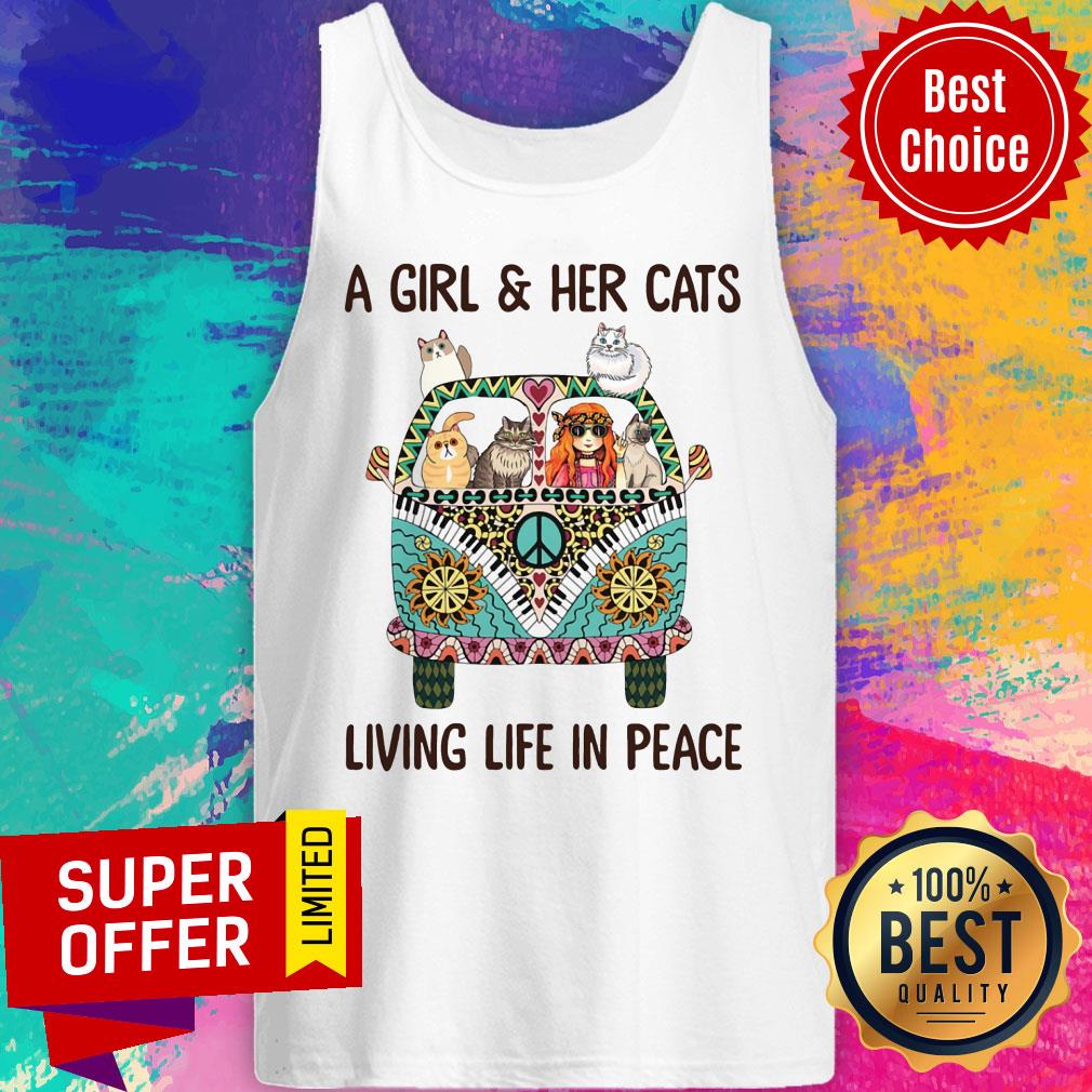 A Girl And Her Cats Living Life In Peace Shirt - Image 4