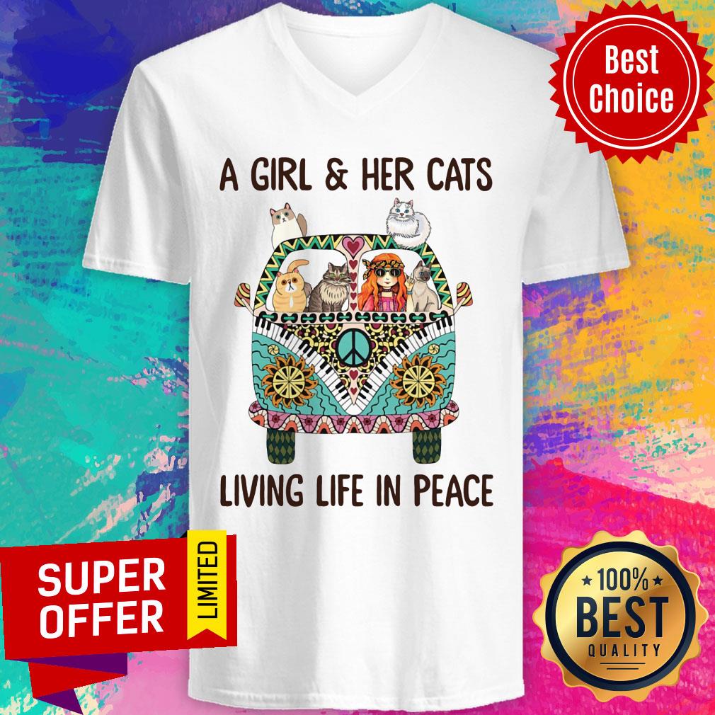 A Girl And Her Cats Living Life In Peace Shirt - Image 3