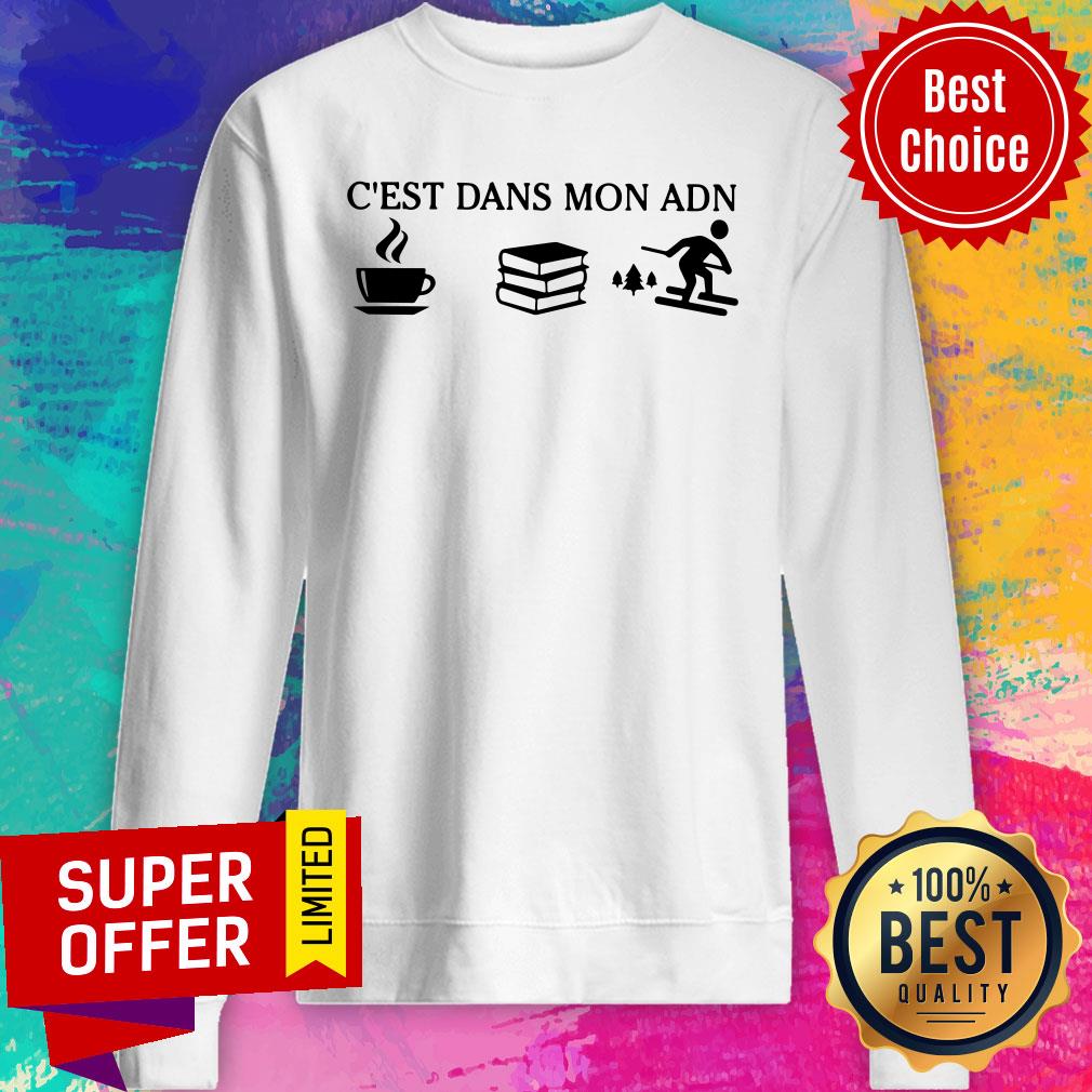 C'est Dans Mon ADN Coffee Book Skiing Shirt - Image 4