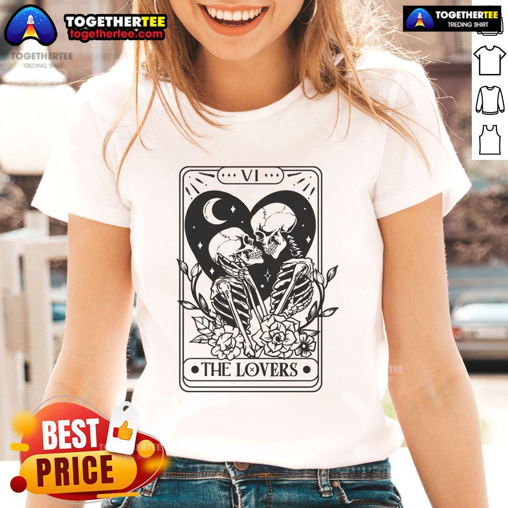 Nice The Lovers Tarot Card Skeleton Lovers Valentine Skeletons T-Shirt - Image 3