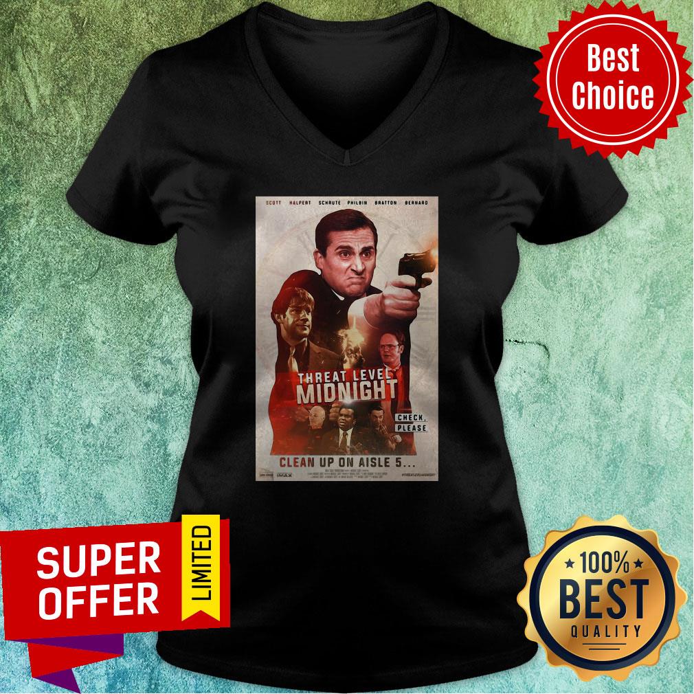 Funny Threat Level Midnight Check Please Clean Up On Aisle 5 Shirt - Image 3