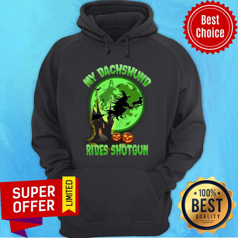Dachshund Rides Shotgun Halloween Moon Shirt - Image 2
