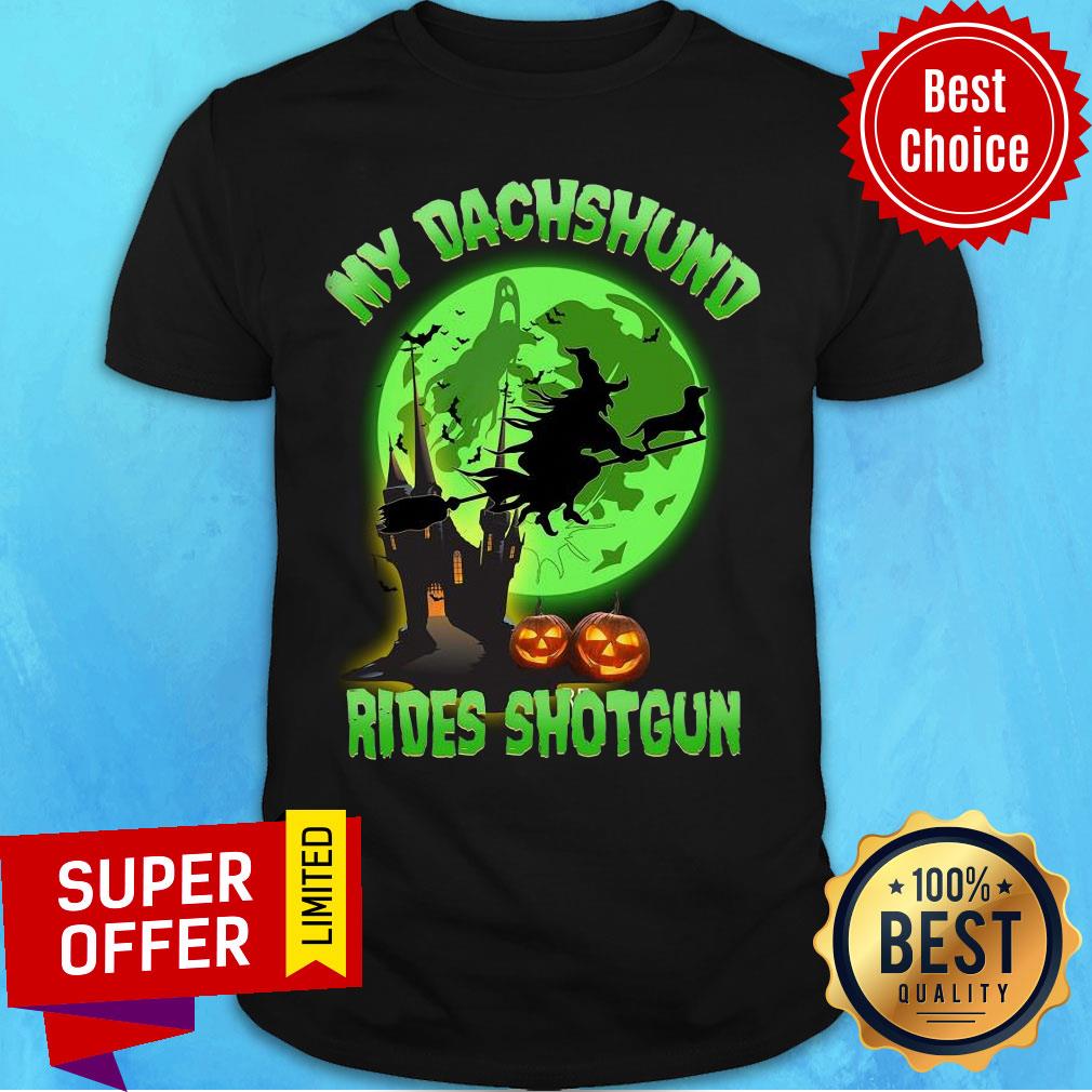 Dachshund Rides Shotgun Halloween Moon Shirt