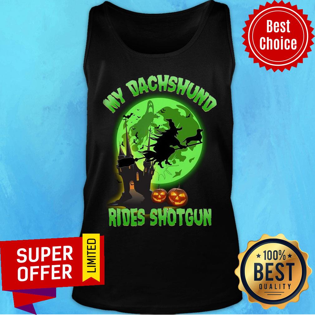 Dachshund Rides Shotgun Halloween Moon Shirt - Image 4