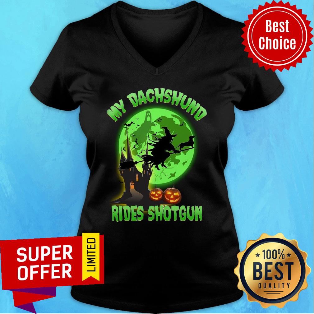 Dachshund Rides Shotgun Halloween Moon Shirt - Image 3