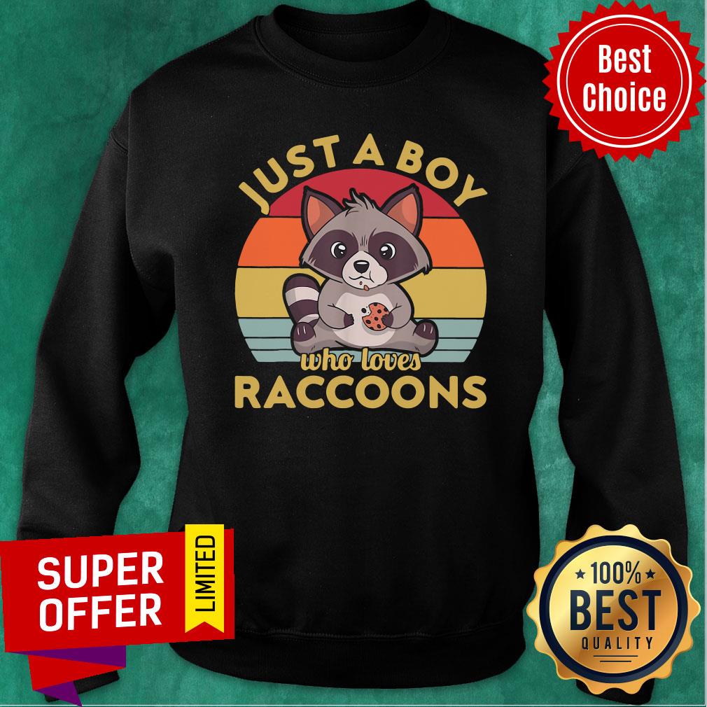 Nice Just A Boy Who Loves Raccoons Vintage Retro Shirt - Image 4