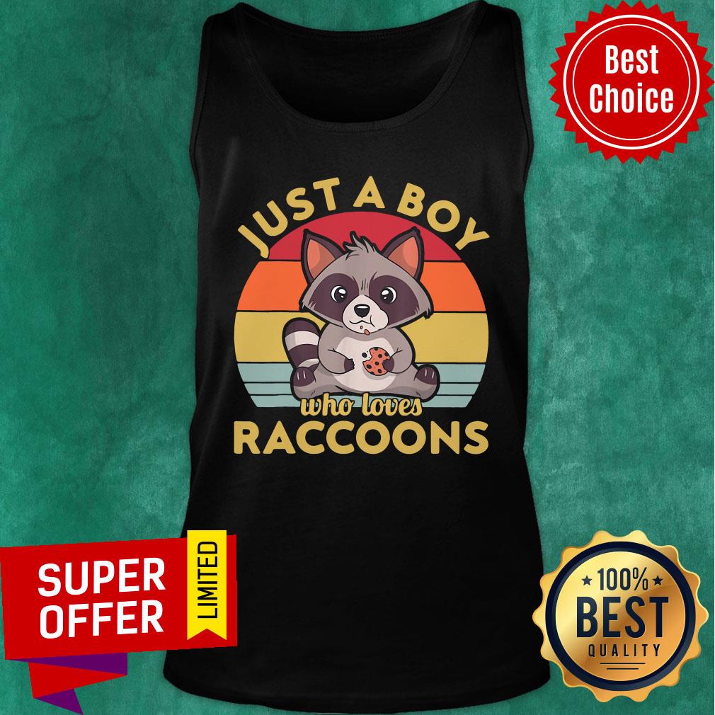 Nice Just A Boy Who Loves Raccoons Vintage Retro Shirt - Image 3