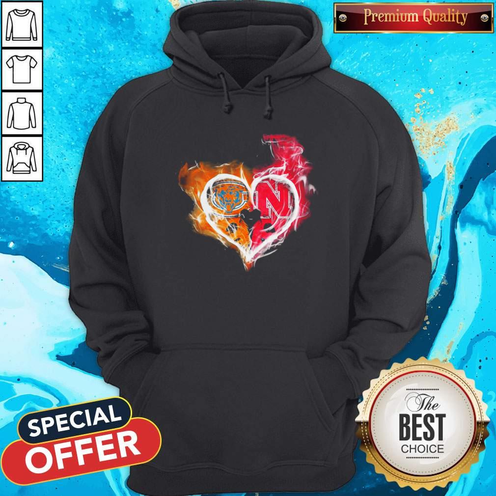 Chicago Bears And Nebraska Cornhuskers Heart Fire Shirt - Image 3