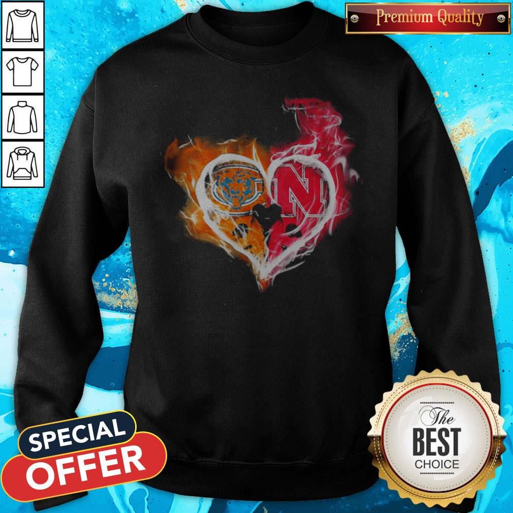 Chicago Bears And Nebraska Cornhuskers Heart Fire Shirt - Image 2