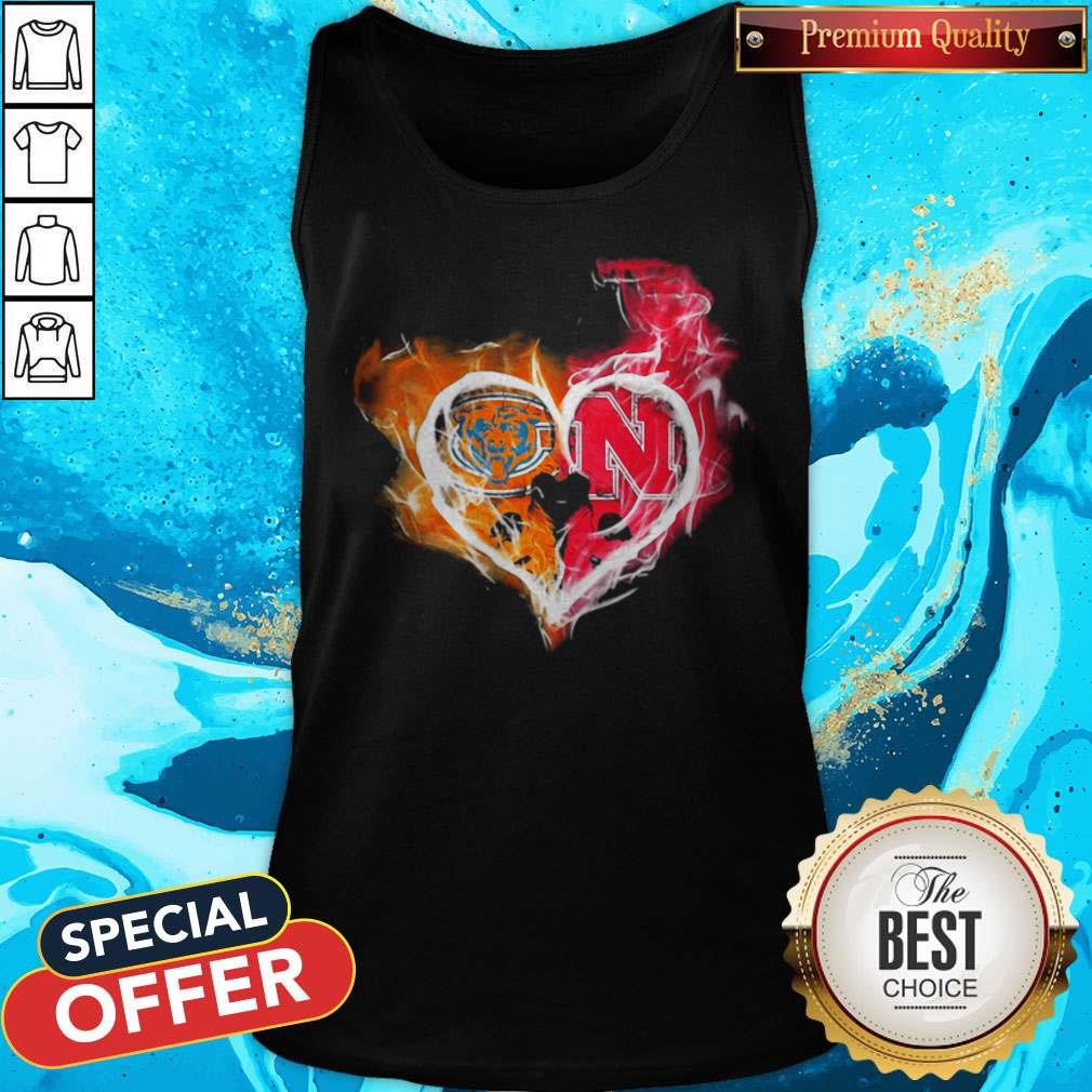 Chicago Bears And Nebraska Cornhuskers Heart Fire Shirt - Image 5