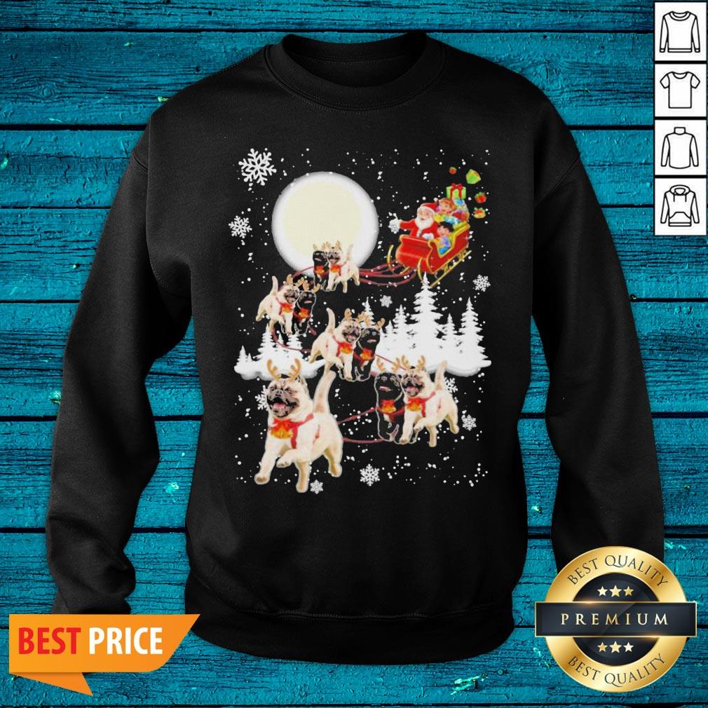 Beautiful Santa Riding Pugs Happy Christmas 2020 Moon Shirt - Image 2
