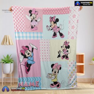 Official Disney Minnie Mouse Patchwork Pattern Blanket Fleece Customized Blanket
