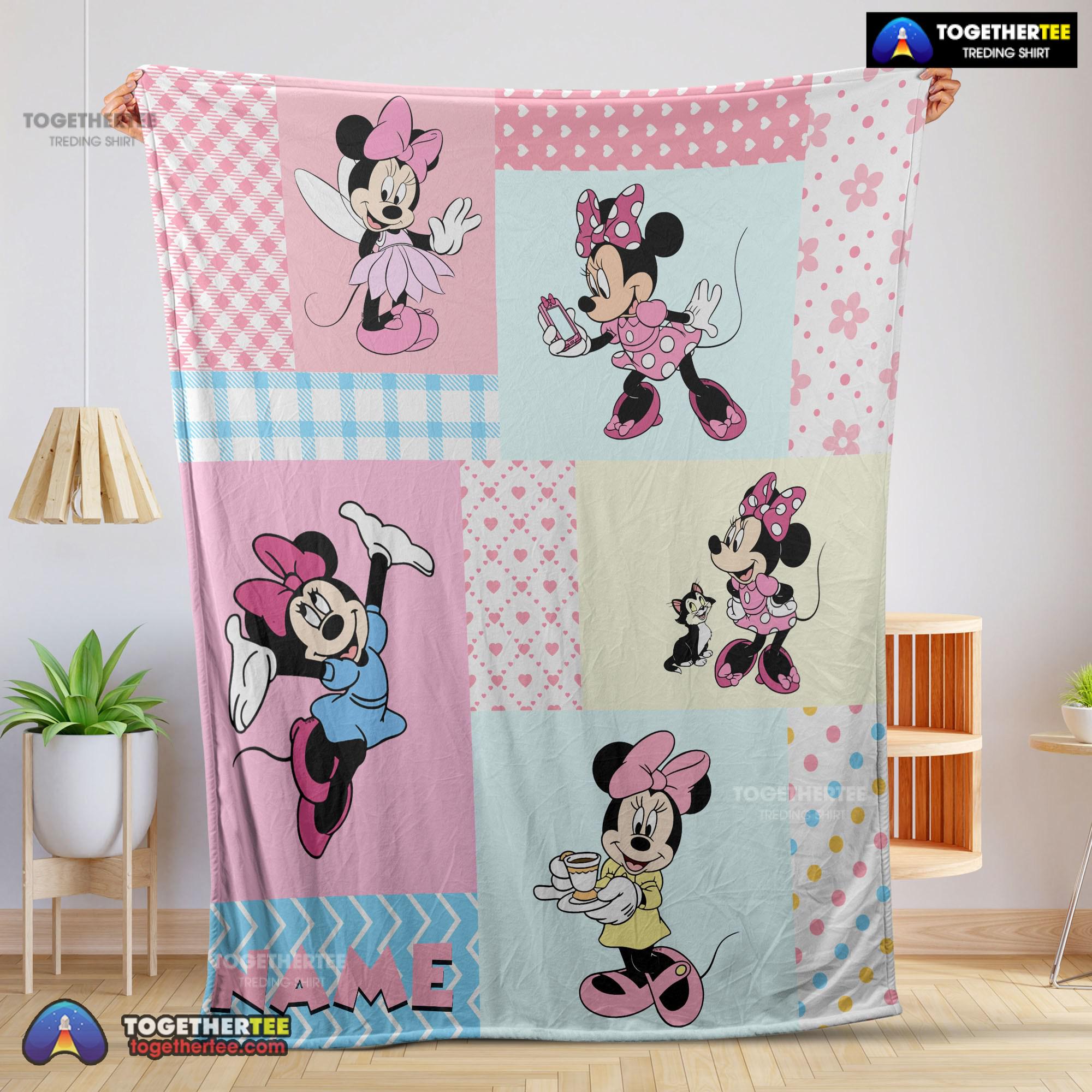Official Disney Minnie Mouse Patchwork Pattern Blanket Fleece Customized Blanket