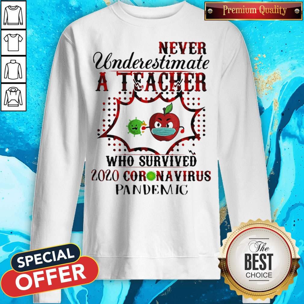 Never Underestimate A Teacher Who Survived 2020 Coronavirus Pandemic Apple Mask Shirt - Image 4
