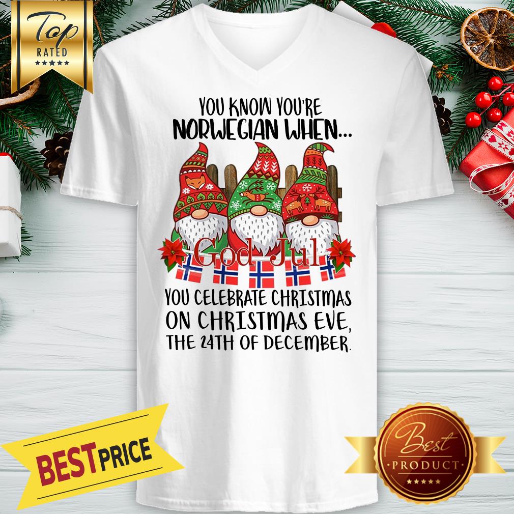 Official Gnome You Know You're Norwegian God Jul Christmas 24th December Shirt - Image 2