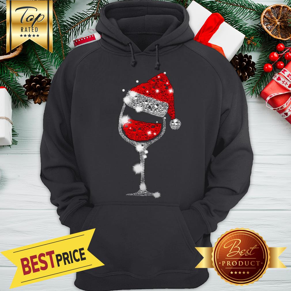 Christmas Wine Glass Red Santa Hat Diamond Glitter Shirt - Image 4