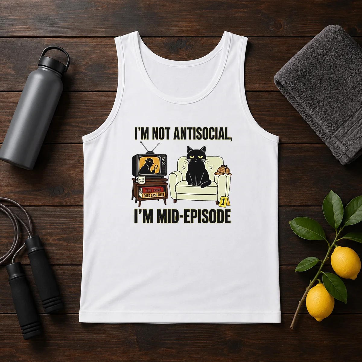Pretty I Am Not Antisocial I Am Mid Episode Black Cat True Crime Mystery Lover Shirt - Image 3