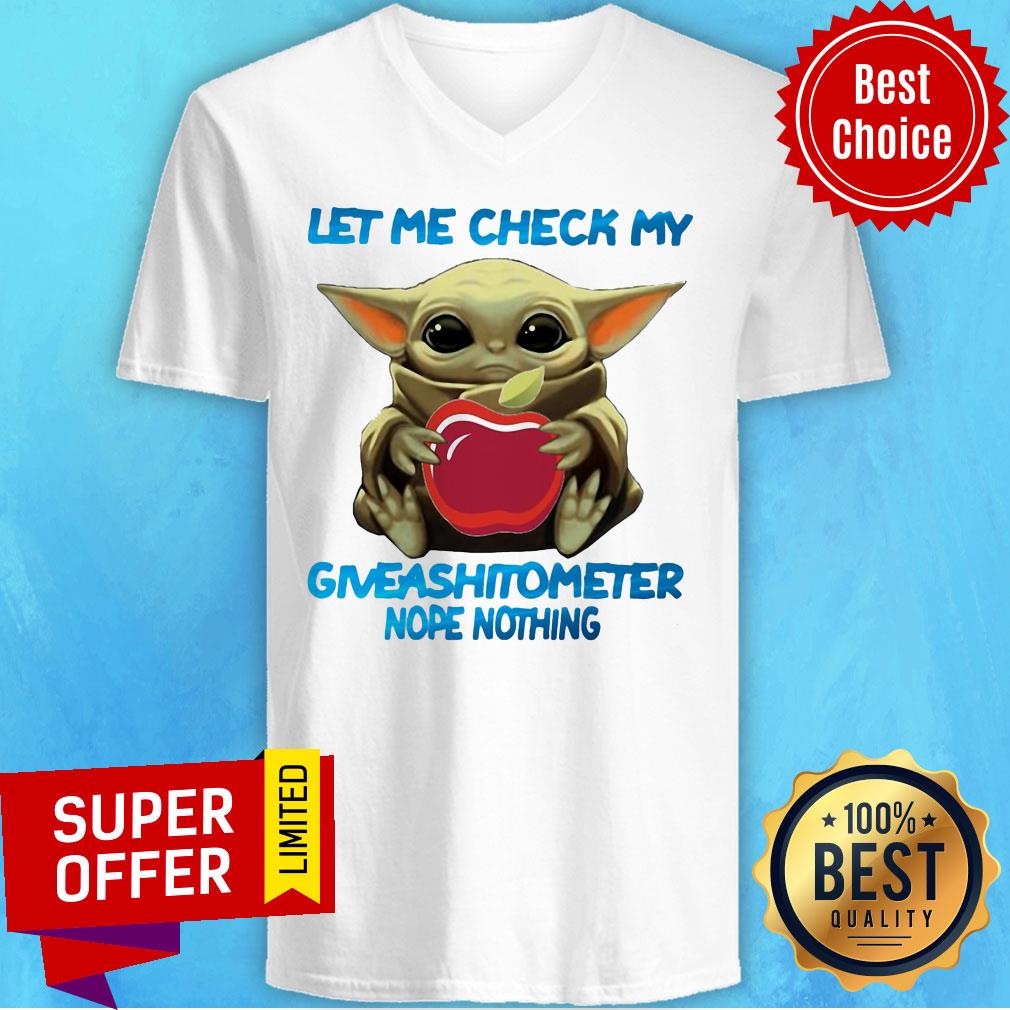 Baby Yoda Hug Applebee’s Let Me Check My Giveashitometer Nope Nothing Shirt - Image 3