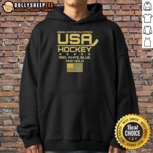 Alternative view of Awesome USA Hockey 2026 Winter Olympics Red White Blue And Gold T-Shirt