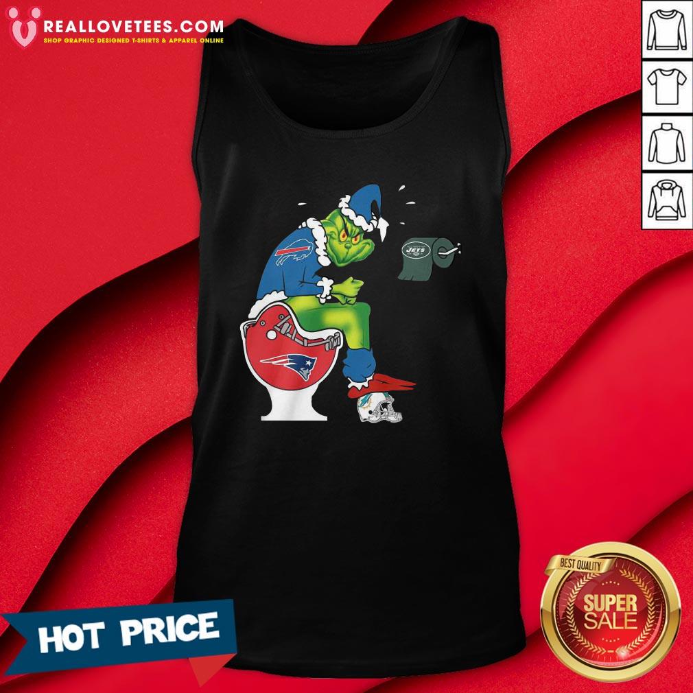 Sweet The Grinch Buffalo Bills Shit On Toilet New England Patriots Christmas Shirt - Image 2