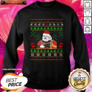 Alternative view of Happy Santa Claus Leonardo Big Fat Jumper Quarantined Christmas 2020 Pandemic Meme Ugly Christmas Shirt