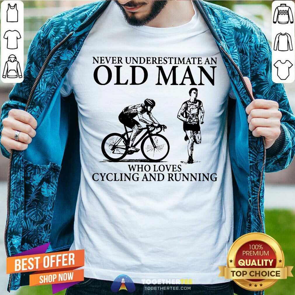 An Old Man Who Loves Cycling And Running Shirt