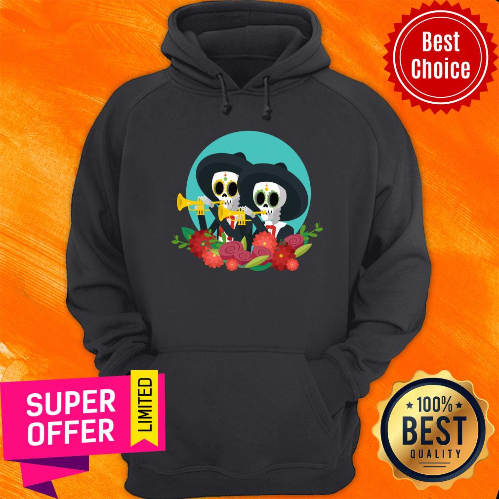 Skeleton Play A Wind Instrument Day Of Dead Shirt - Image 2