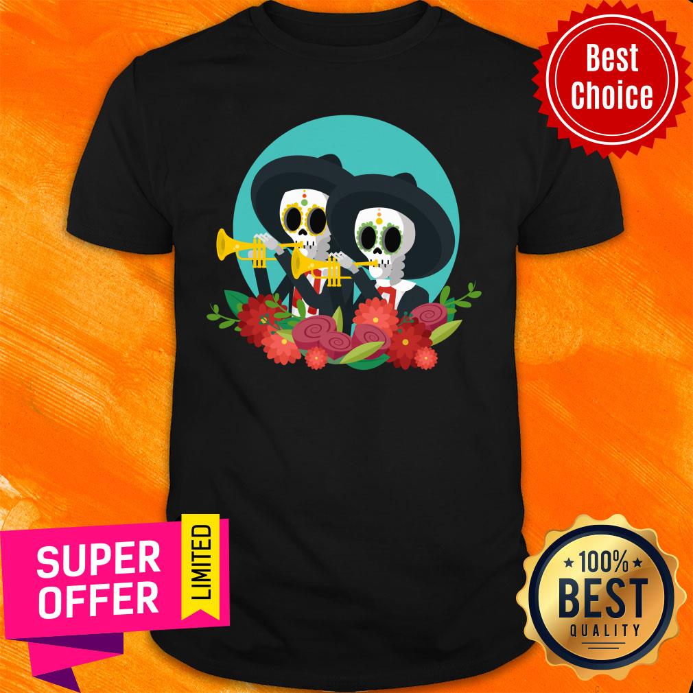 Skeleton Play A Wind Instrument Day Of Dead Shirt