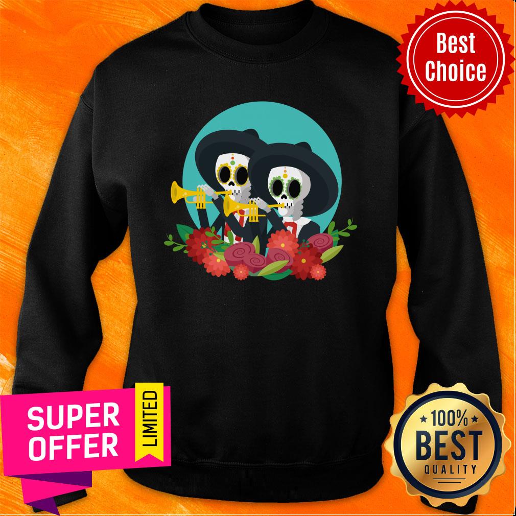 Skeleton Play A Wind Instrument Day Of Dead Shirt - Image 5
