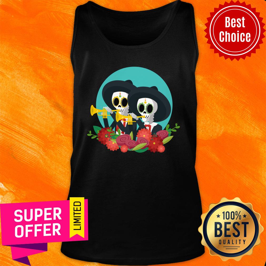 Skeleton Play A Wind Instrument Day Of Dead Shirt - Image 4