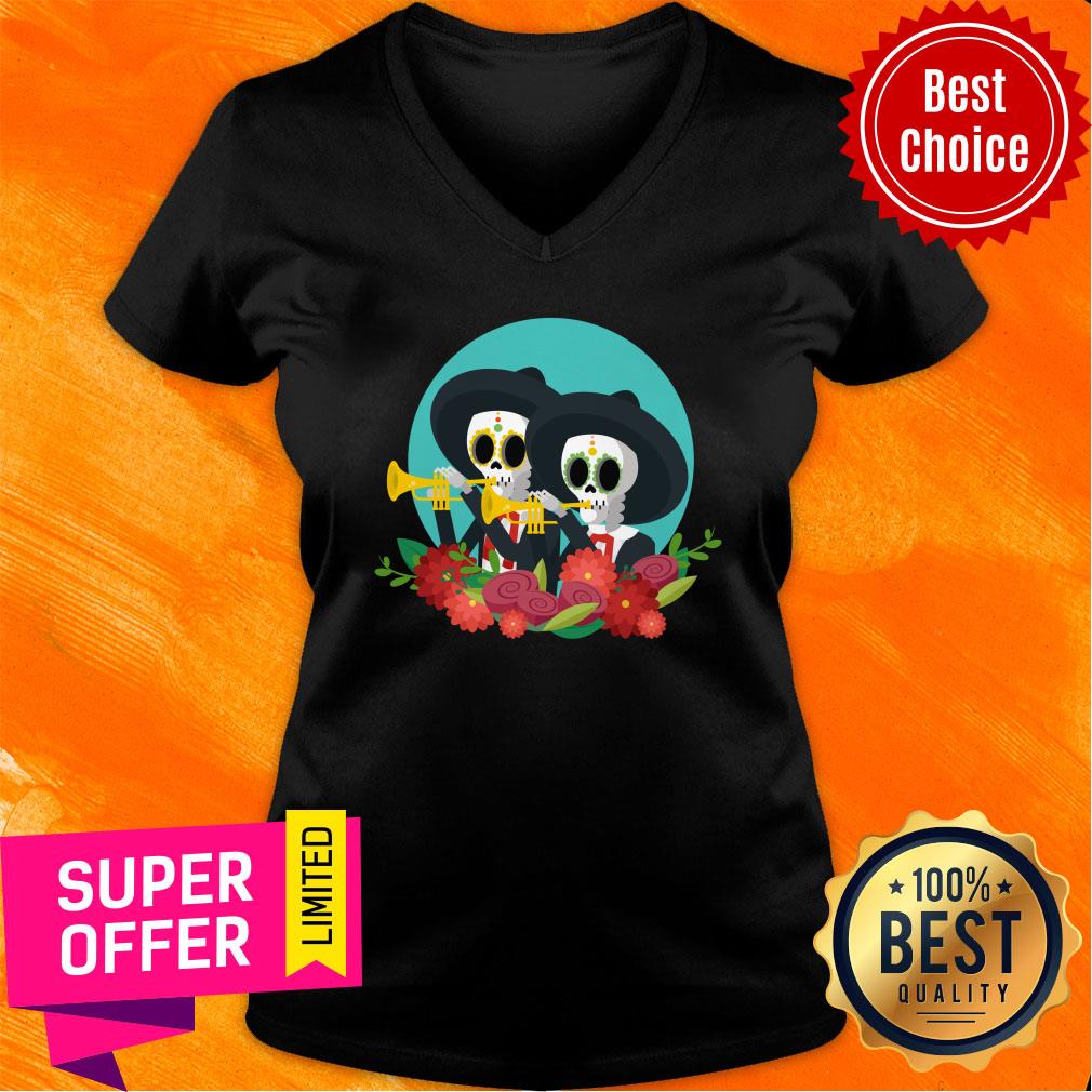 Skeleton Play A Wind Instrument Day Of Dead Shirt - Image 3