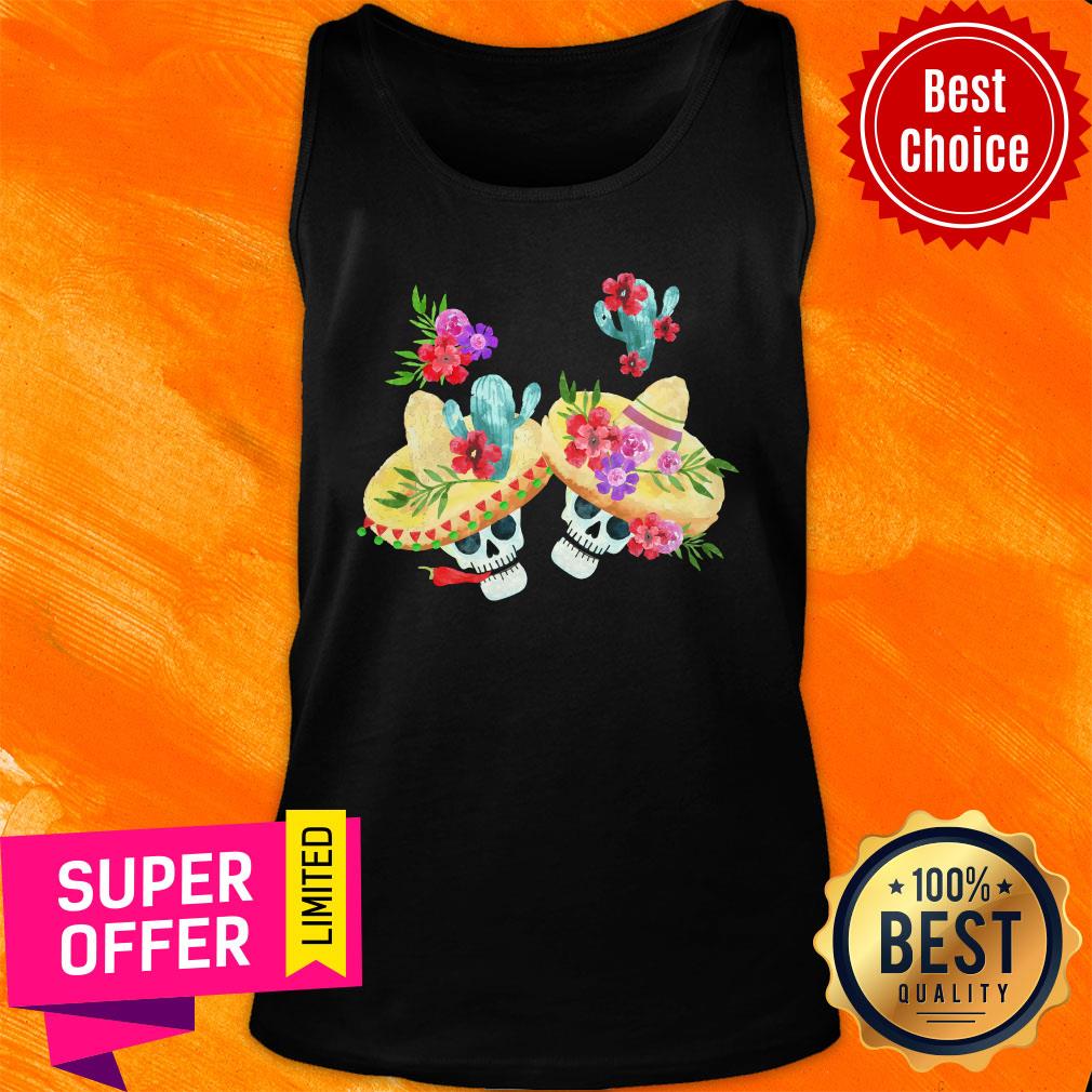 Skull Wear Sombrero Flower Catus Shirt - Image 3