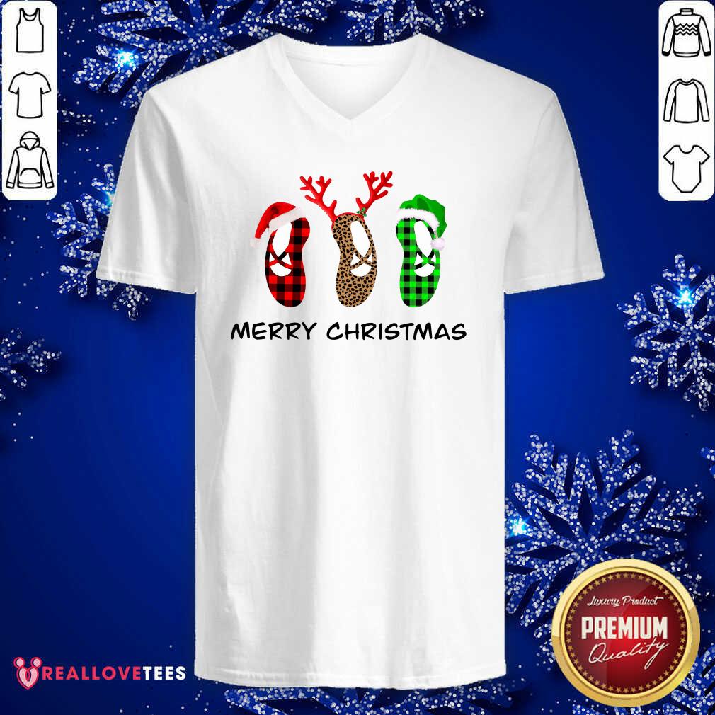 Hot Ballet Shoes Santa Merry Christmas Shirt - Image 5