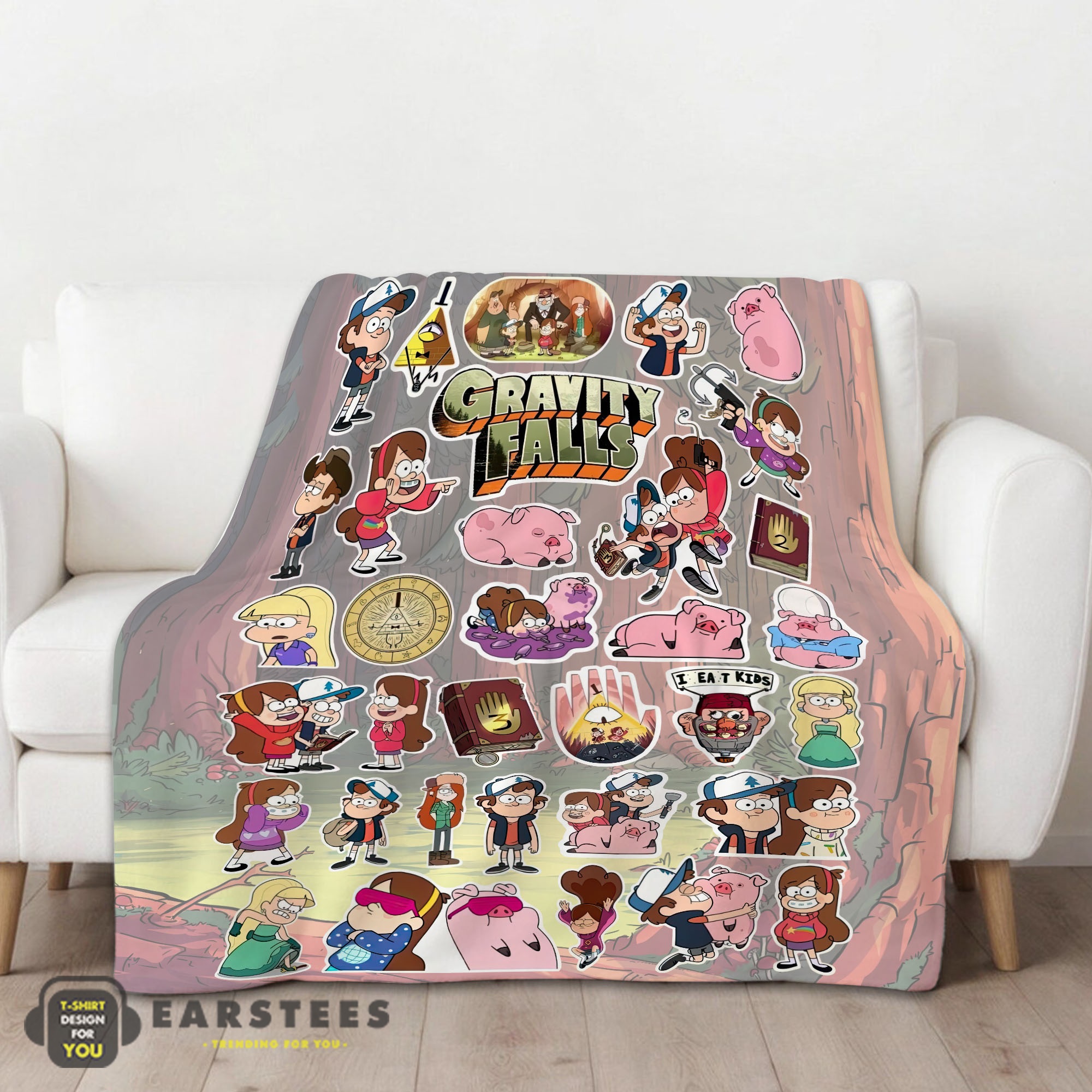Good Gravity Falls Dipper Mabel & Waddles Sticker Collage Blanket Fleece Customized Blanket - Image 2