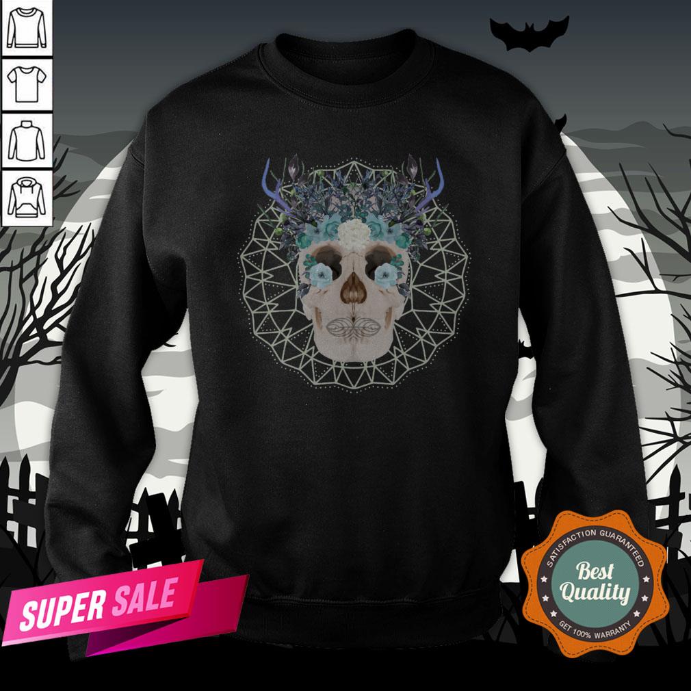 Winter Gothic Sugar Skull With Mandala Nature Flowers Skulls Day Dead Shirt - Image 4