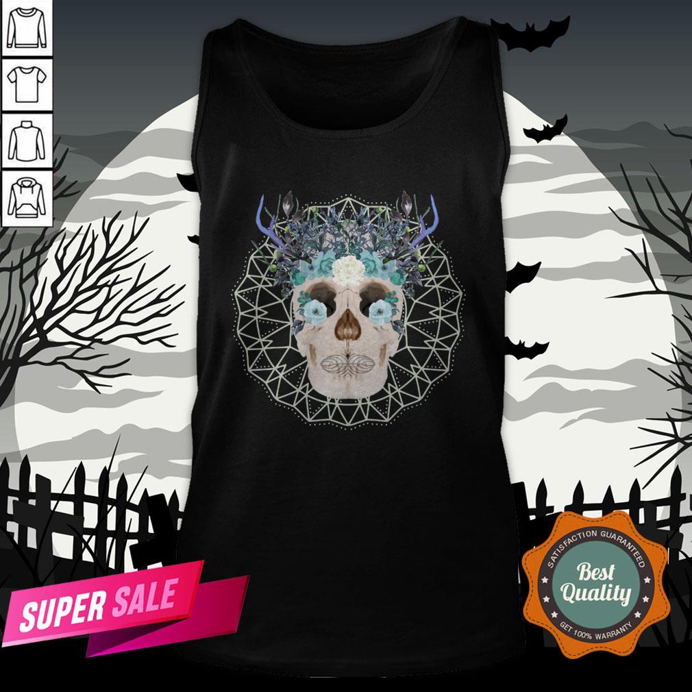 Winter Gothic Sugar Skull With Mandala Nature Flowers Skulls Day Dead Shirt - Image 3