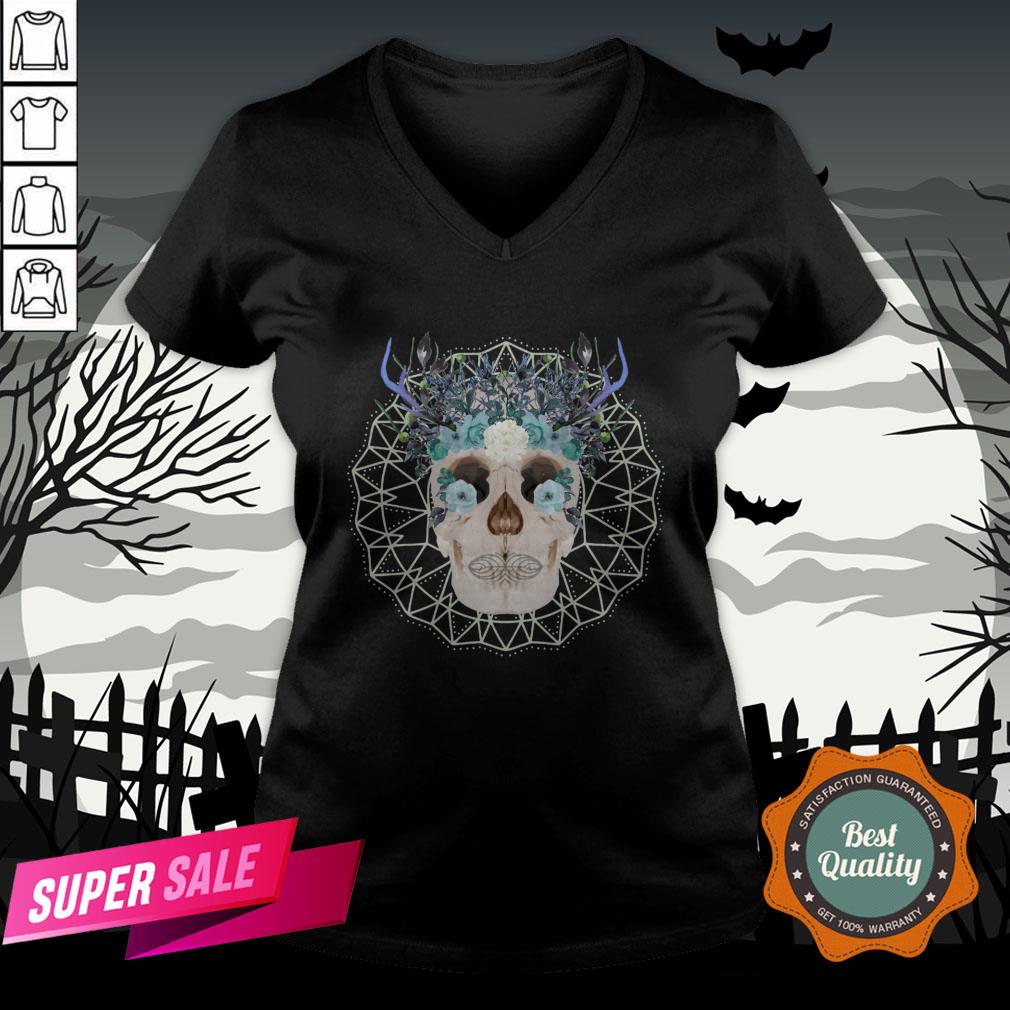 Winter Gothic Sugar Skull With Mandala Nature Flowers Skulls Day Dead Shirt - Image 2