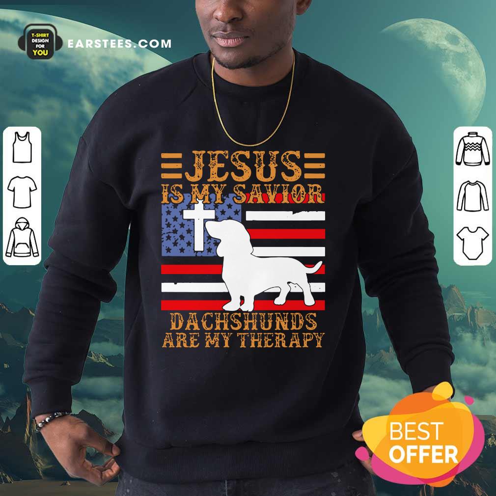 Jesus Is My Savior Dachshunds Are My Therapy American Flag Shirt - Image 3