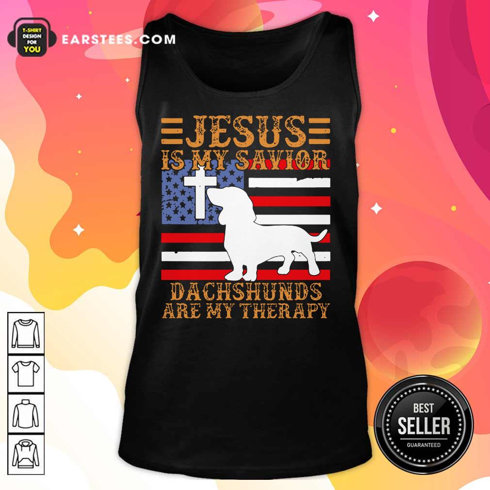 Jesus Is My Savior Dachshunds Are My Therapy American Flag Shirt - Image 2