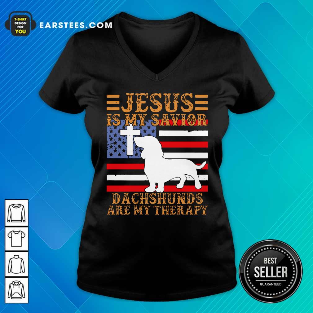 Jesus Is My Savior Dachshunds Are My Therapy American Flag Shirt - Image 5