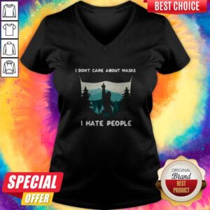 Alternative view of I Don'T Care About Masks I Hate People Face Mask Bigfoot Shirt