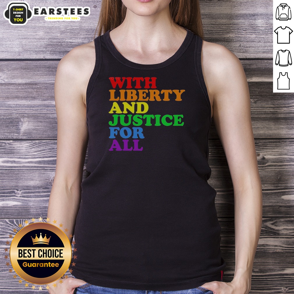 Pretty With Liberty And Justice For All Pride Rainbow Text Pride Shirt - Image 4