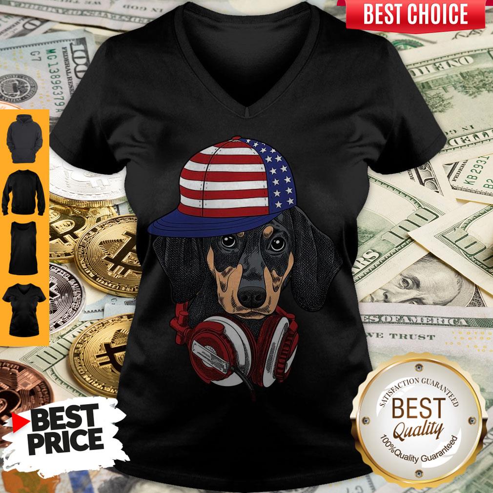 Official 4 Of July Dachshund Listening Music Shirt - Image 3