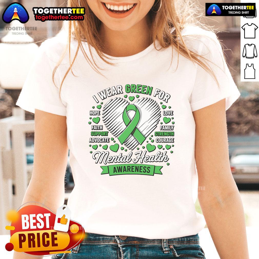 Nice Green Ribbon Mental Health Awareness Month Support T-Shirt - Image 3