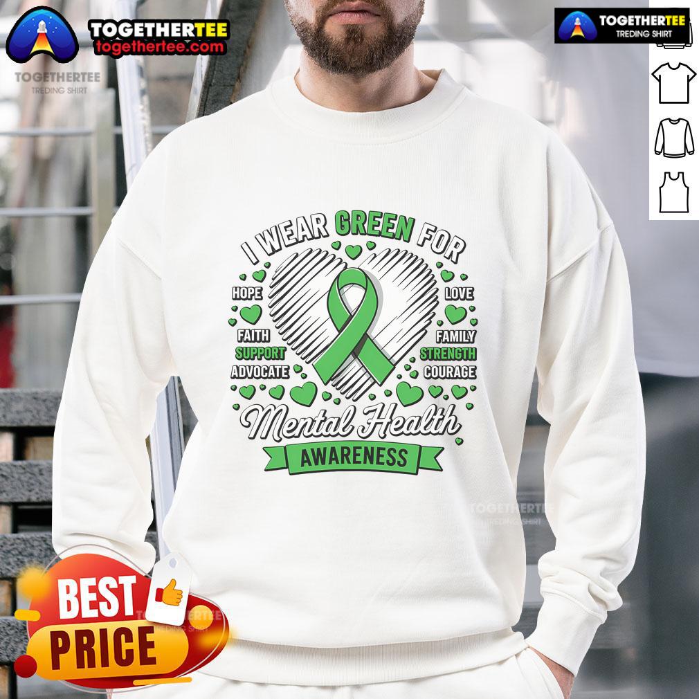 Nice Green Ribbon Mental Health Awareness Month Support T-Shirt - Image 5
