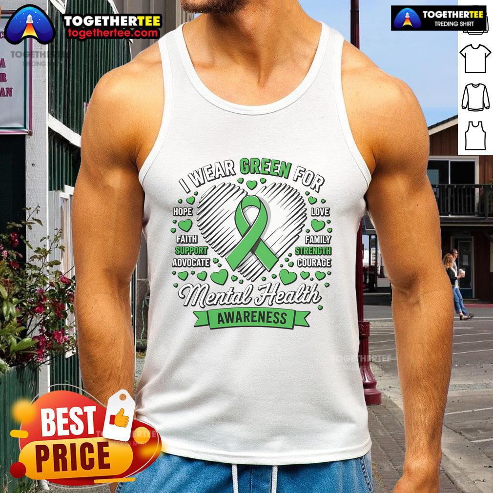 Nice Green Ribbon Mental Health Awareness Month Support T-Shirt - Image 4